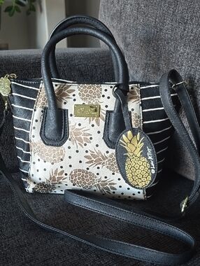 Betsey Johnson Black & Cream Pineapple Satchel with Gold Accent